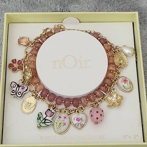 nOir Jewelry Pink Beaded Charm Bracelet Set with Floral & Fruit Accents